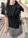 waist - cinching women's t-shirts Casual irregular ruched women's clothing slim - fit Going Out Tops - Zeprah