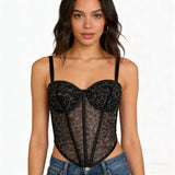 Wearable Push up Corset Bra & Bustier Top - Breathable Summer Leopard Print Mesh Lace with Garter Straps Full Cup - Zeprah