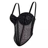 Wearable Push up Corset Bra & Bustier Top - Breathable Summer Leopard Print Mesh Lace with Garter Straps Full Cup - Zeprah