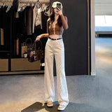 White Women's Jeans Narrow Straight Long Pants Spring Woven Wide Leg Pants High Waist Loose Casual Pants - Zeprah