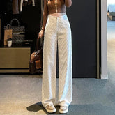 White Women's Jeans Narrow Straight Long Pants Spring Woven Wide Leg Pants High Waist Loose Casual Pants - Zeprah