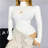 Wholesale European/American Style Slimming Tight Jumpsuit Base Top | Women's Sexy Vintage High Neck Long Sleeve Activewear Shirt | Breathable Spandex/Poly Skinny Fit - Zeprah