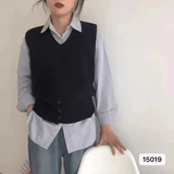 Wholesale Fashion Sleeveless Vest Cardigan | Modern V - Neck Knit Waistcoat | Casual Solid Spandex/Polyester Pullover | Breathable 3D Embroidery Button Detail - Zeprah