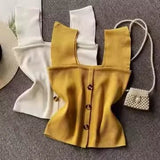 Wholesale Sexy Square Collar Women's Button Knit Vest Solid Color Sleeveless Slim Tops Knitwear Vest - Zeprah