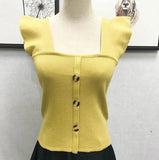 Wholesale Sexy Square Collar Women's Button Knit Vest Solid Color Sleeveless Slim Tops Knitwear Vest - Zeprah