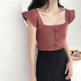 Wholesale Sexy Square Collar Women's Button Knit Vest Solid Color Sleeveless Slim Tops Knitwear Vest - Zeprah