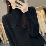 Winter New Vintage Half - Turtleneck Lace Base Shirt Women Fashion Pullover Sweater Anti - Pilling Korean Style Knitted Top - Zeprah