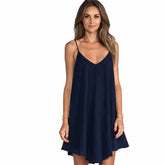 Woman Summer V - neck Loose Chiffon Skirt Sexy Mini Back Cross Dress - Zeprah
