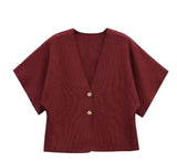 Women Autumn New Fashion Coat Knitting Sweater Vintage Female Outerwear Chic Tops Short Sleeved T-shirts - Zeprah