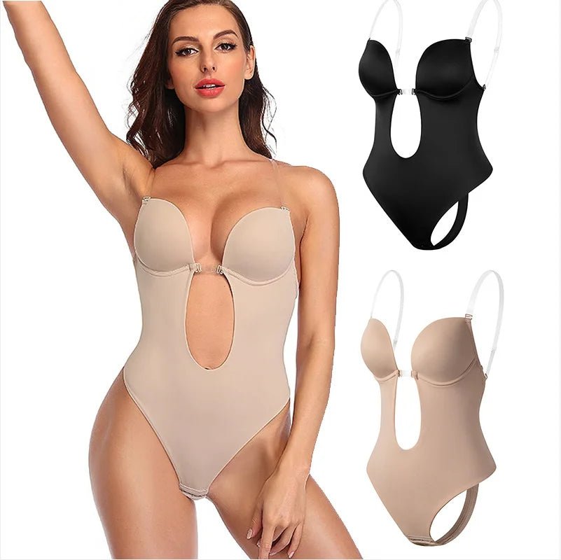 Women Backless Bra Body Shape Seamless U Plunge Bodysuit Bridal Corset for Wedding Slimming Underwear Corsets With Hollow Out - Zeprah