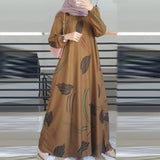 Women Fashion Print Muslim O - Neck Long Sleeve Arabia Turkey Malay Traditional Clothing Casual Robe Dress - Zeprah