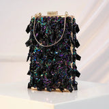 Women Luxury Designer Acrylic Beads Handle Shiny Crystal Bucket Purse Bridal Wedding Party Diamonds Tassel Evening Clutch Bag - Zeprah