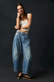 Women Mid - Rise Barrel Jeans Fashion Wide Leg Shape Women Casual Baggy Mid Waist Denim Jeans - Zeprah