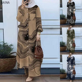 Women Muslim Casual Two Piece Set Saudi Arabian Mid East Robe Sleeve Button up Long Wide Leg Pants Suit - Zeprah