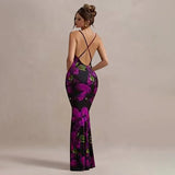 Women Printed Slim Sexy Sleeveless Sexy Slim Club Dress Sleeveless Neck Drape Open Back Knit Slim Dress - Zeprah