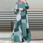 Women Robe Printed Middle Eastern Muslim Malay Sleeve Floor Length Traditional Long Dress - Zeprah