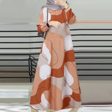 Women Robe Printed Middle Eastern Muslim Malay Sleeve Floor Length Traditional Long Dress - Zeprah