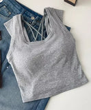 Women Sexy Breathable Chest Wrap Bra Pad Beauty Back Straps Sleeveless Shirt Beauty Back Club Workout Top - Zeprah