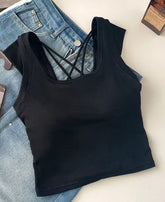 Women Sexy Breathable Chest Wrap Bra Pad Beauty Back Straps Sleeveless Shirt Beauty Back Club Workout Top - Zeprah