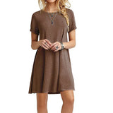 Women Sexy Solid Color Print A - Line Dress Round Neck Short Sleeve Casual Party Dresses Girls Above Knee Sweet Dress - Zeprah