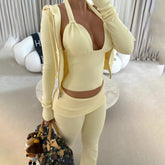Women Stretch Two Piece Set Halter Neck V Neck Skinny Top Flared Pants Solid Color Minimalist Casual Breathable Knitting - Zeprah
