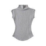 Women Summer Basic Simple Camisole Sleeveless Turtleneck High Stretchy Knitted Vest Turtleneck Unisex Tops - Zeprah