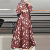 Women Turkey Robe O - Neck Sleeve Traditional Fashion Print Muslim Long Dress - Zeprah