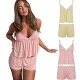 Women's 2 - Piece Babydoll Loungewear Set with Solid Knitting Cami Top and Above Knee Loose Shorts Breathable & Eco - Friendly - Zeprah
