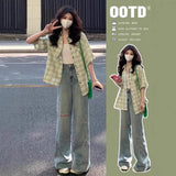 Women's 2025 New Summer Korean Style Short - Sleeve Plaid Shacket Unique Design Small - Batch Blouse - Zeprah