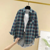 Women's 2025 Spring New Korean - Style Plaid Shirt Jacket Loose Retro Hong Kong Vibe Long - Sleeve Versatile Top - Zeprah