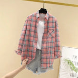 Women's 2025 Spring New Korean - Style Plaid Shirt Jacket Loose Retro Hong Kong Vibe Long - Sleeve Versatile Top - Zeprah