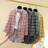 Women's 2025 Spring New Korean - Style Plaid Shirt Jacket Loose Retro Hong Kong Vibe Long - Sleeve Versatile Top - Zeprah