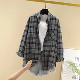 Women's 2025 Spring New Korean - Style Plaid Shirt Jacket Loose Retro Hong Kong Vibe Long - Sleeve Versatile Top - Zeprah