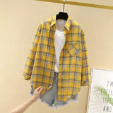 Women's 2025 Spring New Korean - Style Plaid Shirt Jacket Loose Retro Hong Kong Vibe Long - Sleeve Versatile Top - Zeprah