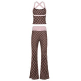 Women's Activewear One Set Leopard Print Knit Halter Short Low Rise Leggings 2 - Piece Yoga Jogging Outfit Eco - Friendly - Zeprah