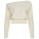 Women's Asymmetric Neckline Sweater Slash Neck Long Sleeve Solid Color Knit Top Anti - Wrinkle Polyester/Cotton Sexy Fashion - Zeprah