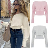 Women's Asymmetric Neckline Sweater Slash Neck Long Sleeve Solid Color Knit Top Anti - Wrinkle Polyester/Cotton Sexy Fashion - Zeprah