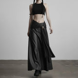 Women's Autumn Dropped Waist Maxi Black A - Line Skirt Woven Attached Decorative Belt Eco - Friendly Anti - Pilling - Zeprah