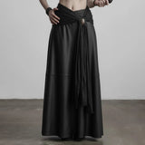 Women's Autumn Dropped Waist Maxi Black A - Line Skirt Woven Attached Decorative Belt Eco - Friendly Anti - Pilling - Zeprah