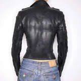 Women's Autumn Faux Leather Button Biker Jacket Solid Color Motorbike Style Zip - Up Slim Fit Waist Defining Eco - Friendly Faux Fur - Zeprah