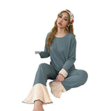 Women's Autumn Winter Jacquard Pajamas New Long Sleeve Long Pants Texture Cotton Feel Solid - Zeprah