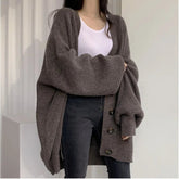 Women's Autumn Winter Long Coat Casual Lazy Style V - Neck Single - Breasted Loose Lantern Sleeve Knitted Cardigan - Zeprah