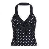 Women's Breathable Eco - Friendly Polka Dot Tank Top Black Sleeveless V - Neck Tie Front Backless Casual Vest Knitted Short Ribbons - Zeprah