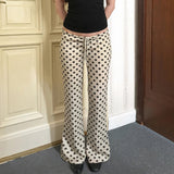 Women's Breathable Flat Front Low Waist Dot Print Drawstring Yoga Pants Casual Sportswear Joggers for Gym Fitness - Zeprah