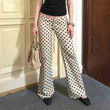 Women's Breathable Flat Front Low Waist Dot Print Drawstring Yoga Pants Casual Sportswear Joggers for Gym Fitness - Zeprah