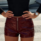 Women's Breathable Leather Shorts Style Patchwork Slim Fit Mini Hot Pants Gothic Club Party Wear - Zeprah