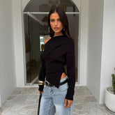 Women's Broadcloth Casual Top Long Sleeve Regular Fit Winter Shoulder Split Hem Minimalist Solid Color Breathable Eco - Friendly - Zeprah