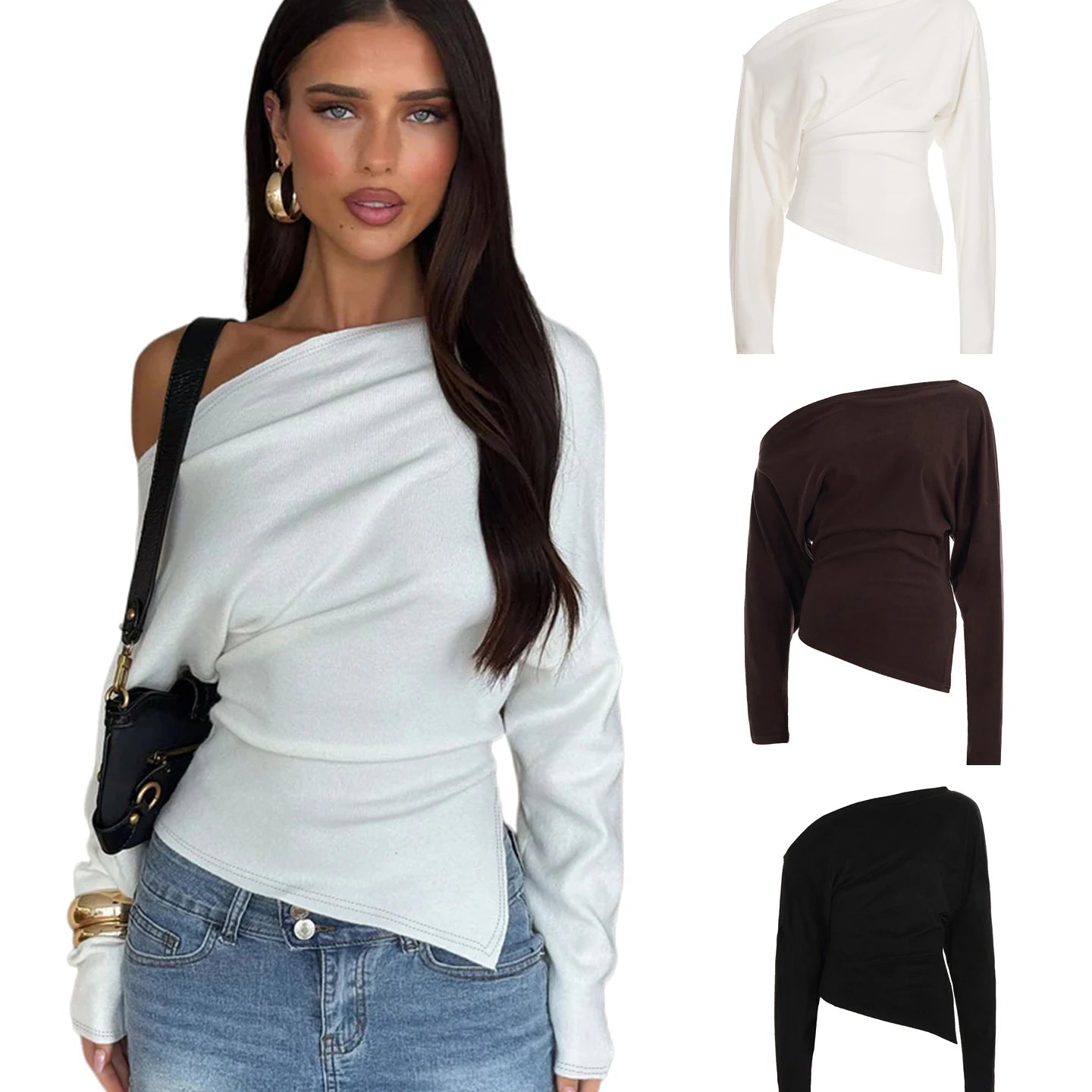 Women's Broadcloth Casual Top Long Sleeve Regular Fit Winter Shoulder Split Hem Minimalist Solid Color Breathable Eco - Friendly - Zeprah