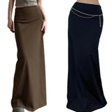 Women's Brown Patchwork Skirt Vintage Elegant A - Line Maxi Anti - Wrinkle Spandex/Polyester Slim Fit - Zeprah