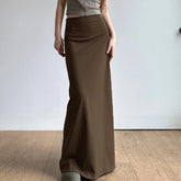 Women's Brown Patchwork Skirt Vintage Elegant A - Line Maxi Anti - Wrinkle Spandex/Polyester Slim Fit - Zeprah
